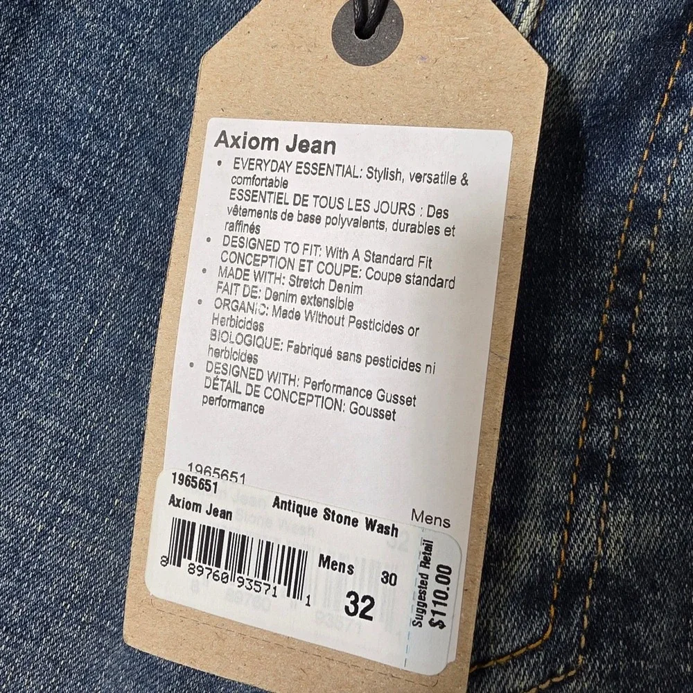 NEW! Prana Axiom Jeans Mens 32/30‎ Antique Stone Wash Stretch Straight Leg Denim
